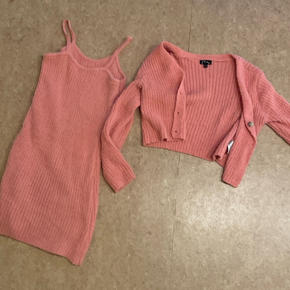 Pink Knit Dress and Cardigan Set